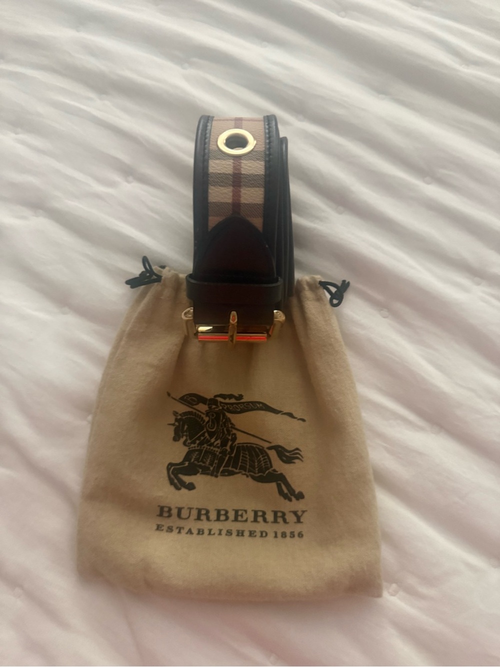 Burberry Black Leather Belt with Classic Check and Gold Buckle - Picture 6 of 7